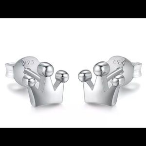 Solid Sterling Silver Crowned Royal Earrings New